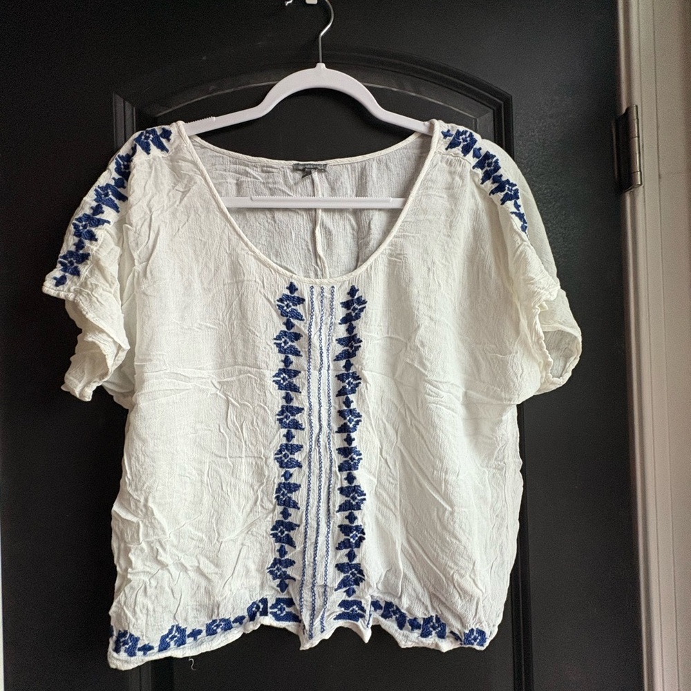 Charlotte Russe White and Blue Embellished Blouse